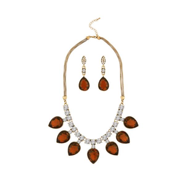 Kriaa Antique Gold Plated Brown Austrian Stone Necklace Set - 1109002A