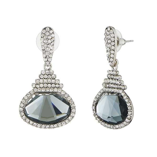 Kriaa Grey Crystal Stone Silver Plated Dangler Earrings - 1307017