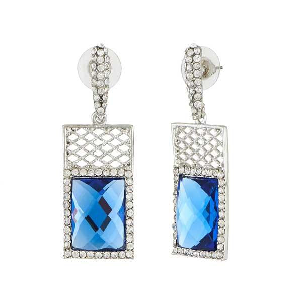 Kriaa Blue Crystal Stone Silver Plated Dangler Earrings - 1307018