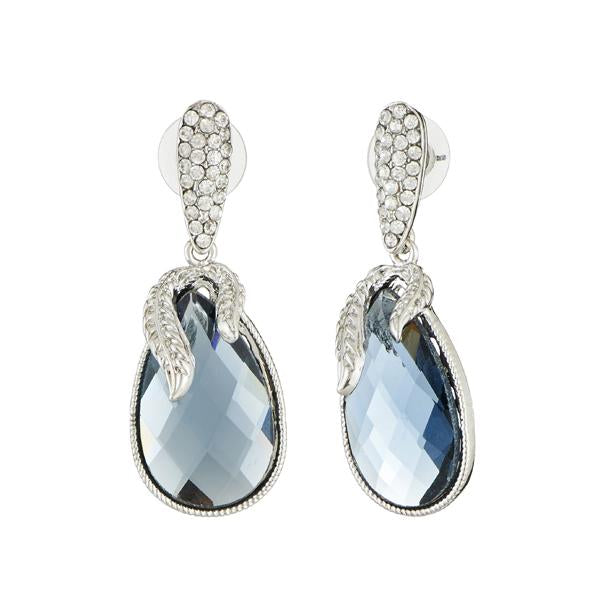 Kriaa Blue Crystal Stone Silver Plated Dangler Earrings - 1307019