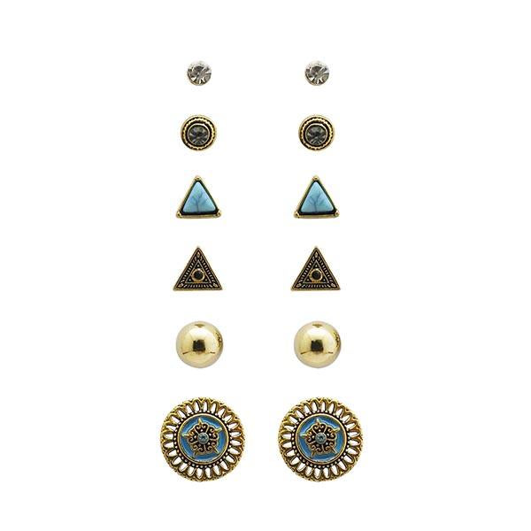 Kriaa Antique Gold Plated Stud Earrings Combo Set - 1312106B
