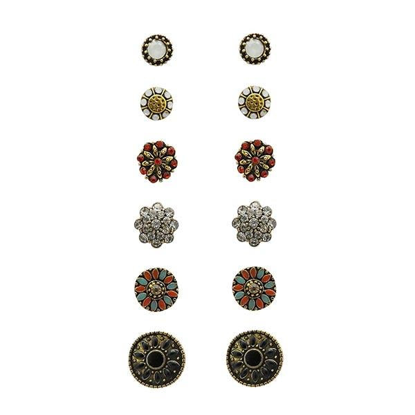 Kriaa Antique Gold Plated Stud Earrings Combo Set - 1312108A