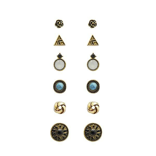 Kriaa Antique Gold Plated Stud Earrings Combo Set - 1312109A