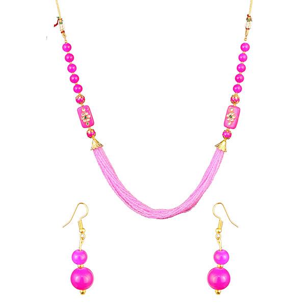 Kriaa Pink Beads Gold Plated Necklace Set - 2800319M