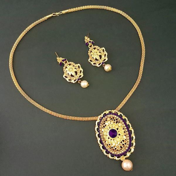 Kriaa Purple Austrian Stone Gold Plated Pendant Set - 1204024A
