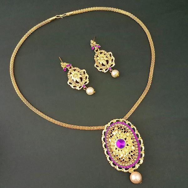 Kriaa Pink Austrian Stone Gold Plated Pendant Set - 1204024C