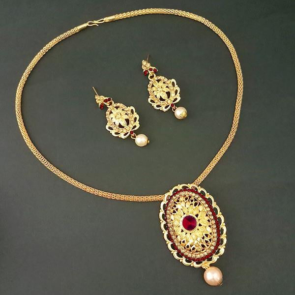 Kriaa Maroon Austrian Stone Gold Plated Pendant Set - 1204024F