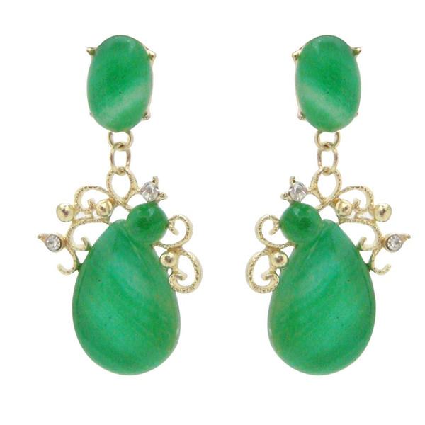 Kriaa Green Beads Austrian Stone Gold Plated Dangler Earrings - 1301131