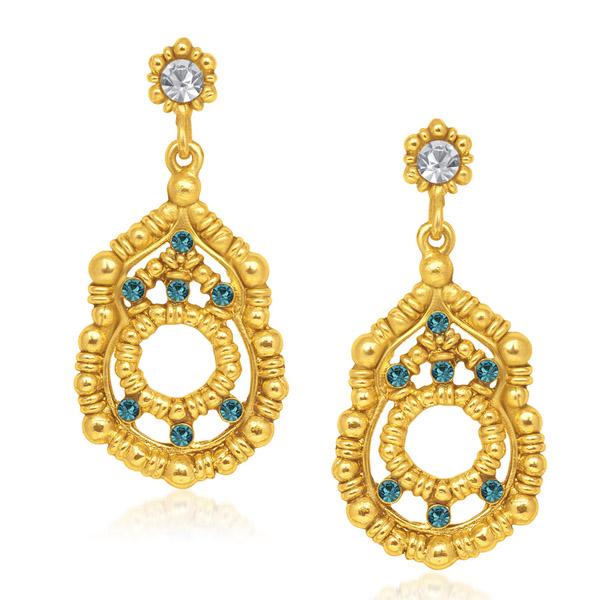 Urthn Blue Austrian Stone Gold Plated Dangler Earrings