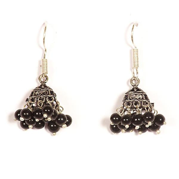 Kriaa Black Beads Rhodium Plated Jhumkis - 1301605