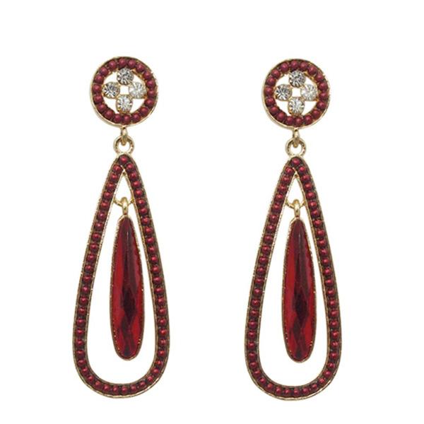 The99Jewel Maroon Stone Gold Plated Dangler Earring - 1308101A