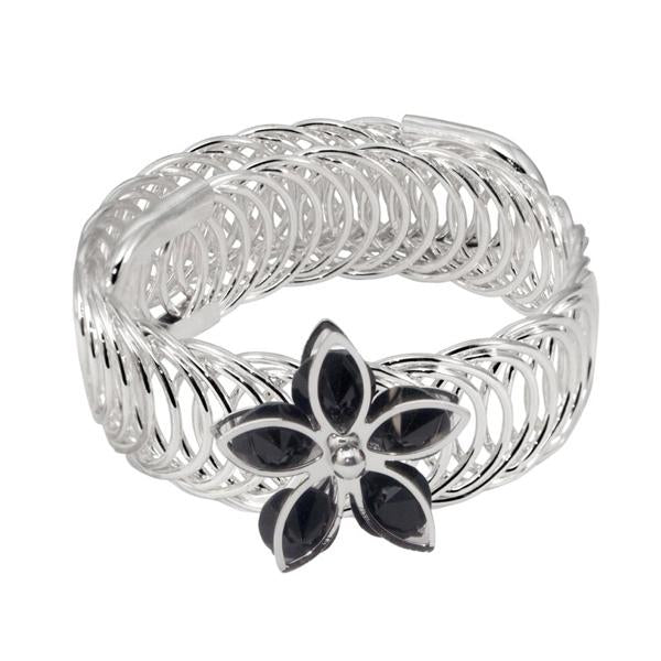 Urthn Black Austrian Stone Silver Plated floral Adjustable kada - 1402106B