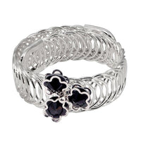 Urthn Silver Plated Black Austrian Stone floral Adjustable kada - 1402107B