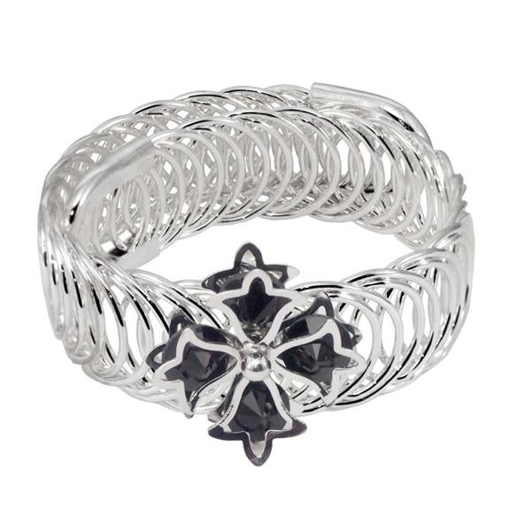 Urthn Silver Plated Black Austrian Stone Adjustable kada - 1402109F