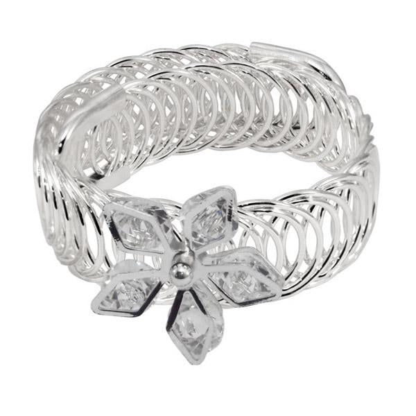 Urthn White Austrian Stone Silver Plated floral Adjustable kada - 1402110B