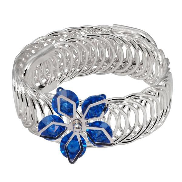 Urthn Blue Austrian Stone Silver Plated floral Adjustable kada - 1402110C