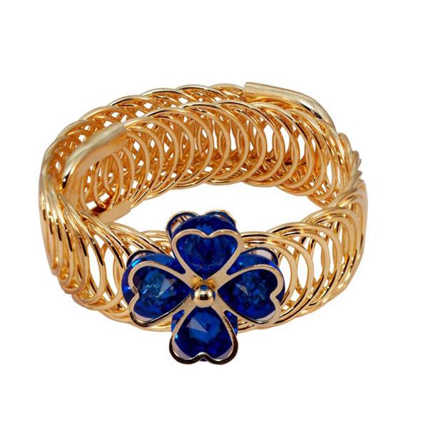 Urthn Blue Austrian Stone Gold Plated Floral Adjustable Kada - 1402101B