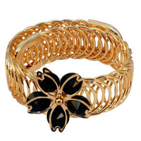 Urthn Black Austrian Stone Gold Plated Floral Adjustable Kada - 1402105C