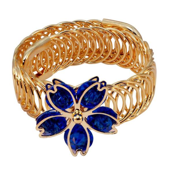 Urthn Blue Austrian Stone Gold Plated Floral Adjustable Kada - 1402105D