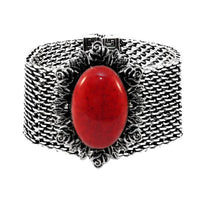 Urthn Rhodium Red Turquoise Texture Stone Magnetic Bracelet - 1402401A