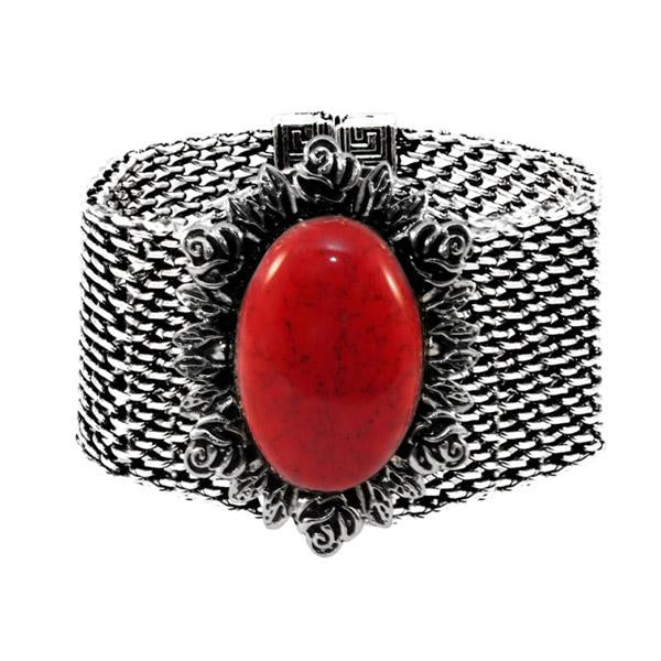 Urthn Rhodium Red Turquoise Texture Stone Magnetic Bracelet - 1402401A