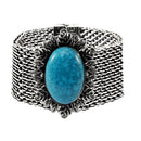 Urthn Rhodium Blue Turquoise Texture Stone Magnetic Bracelet - 1402401B