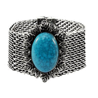 Urthn Rhodium Blue Turquoise Texture Stone Magnetic Bracelet - 1402401B