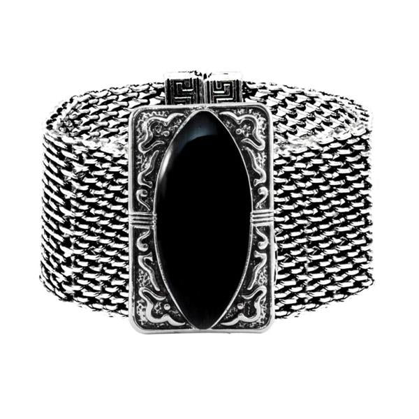Urthn Rhodium Turquoise Texture Stone Magnetic Bracelet - 1402403B
