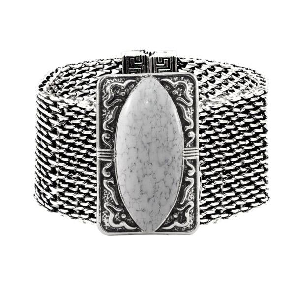 Urthn White Turquoise Texture Stone Magnetic Bracelet - 1402403D