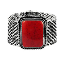 Urthn Turquoise Texture Stone Rhodium Magnetic Bracelet - 1402404A