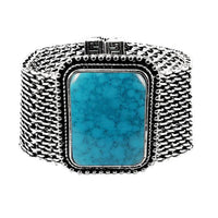 Urthn Turquoise Texture Stone Rhodium Magnetic Bracelet - 1402404C