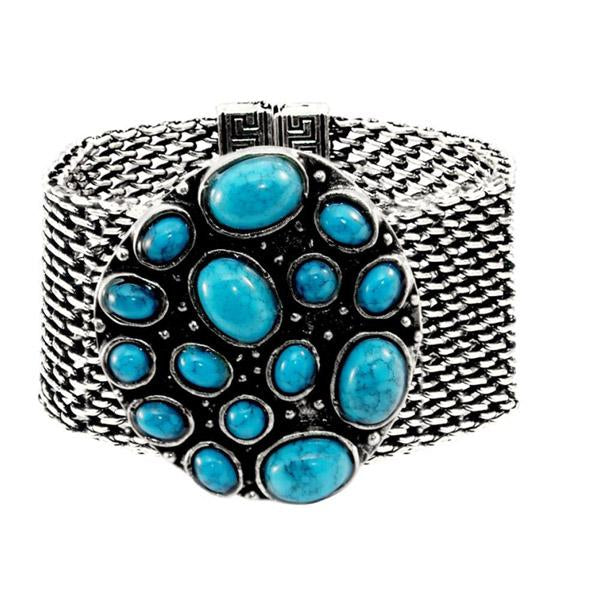 Urthn Blue Turquoise Texture Stone Magnetic Bracelet - 1402405c