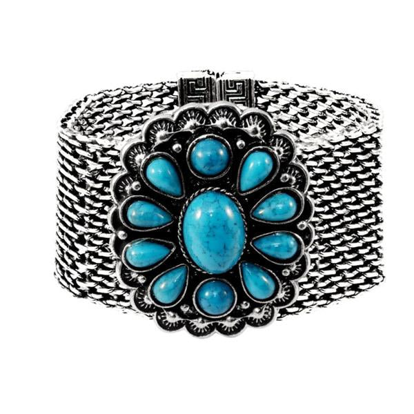 Urthn Rhodium Blue Turquoise Texture Stone Magnetic Bracelet - 1402406C
