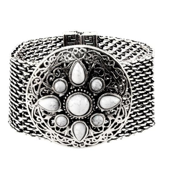 Urthn White Turquoise Texture Stone Magnetic Bracelet - 1402408B