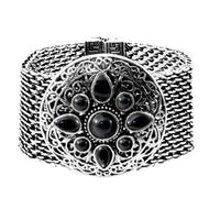 Urthn Turquoise Texture Stone Rhodium Magnetic Bracelet - 1402408D