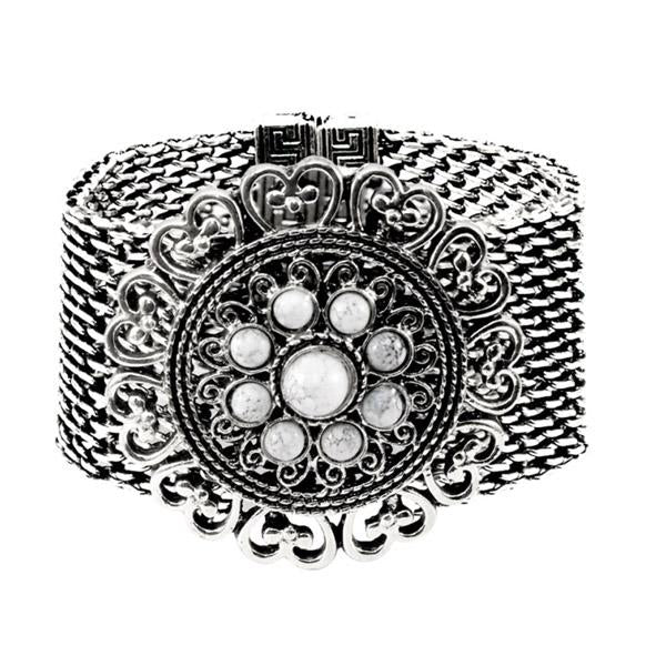 Urthn White Turquoise Texture Stone Magnetic Bracelet - 1402409B