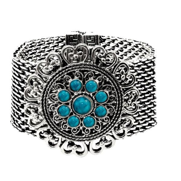 Urthn Turquoise Texture Stone Rhodium Magnetic Bracelet - 1402409C