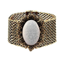 Urthn Turquoise Texture Stone Antique Gold Magnetic Bracelet - 1402410B