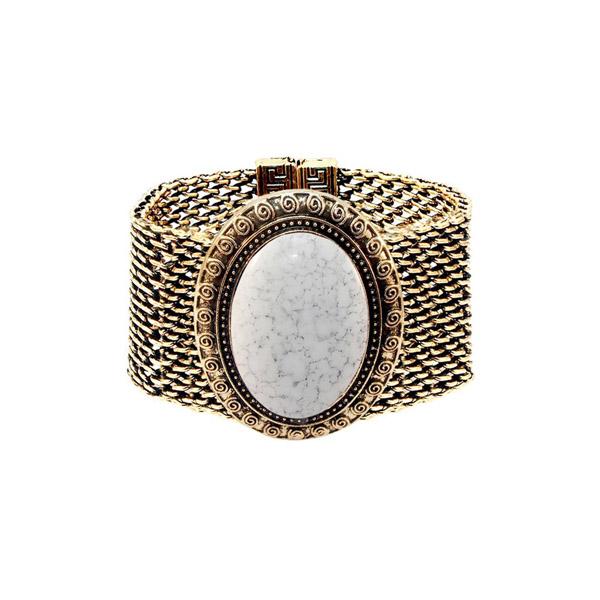 Urthn Turquoise Texture Stone Antique Gold Magnetic Bracelet - 1402411B