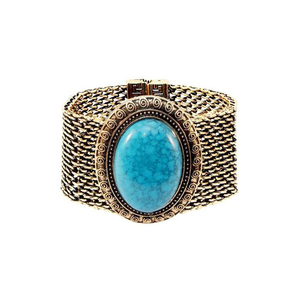 Urthn Antique Gold Turquoise Texture Stone Magnetic Bracelet - 1402411C