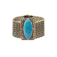 Urthn Turquoise Texture Stone Antique Gold Magnetic Bracelet - 1402412C