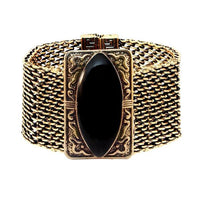 Urthn Turquoise Texture Stone Antique Gold Magnetic Bracelet - 1402412D