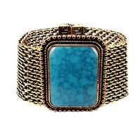 Urthn Turquoise Texture Stone Antique Gold Bracelet - 1402413C