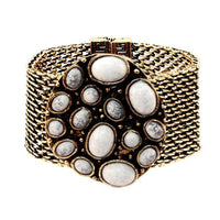 Urthn Turquoise Texture Stone Antique Gold Magnetic Bracelet - 1402414B