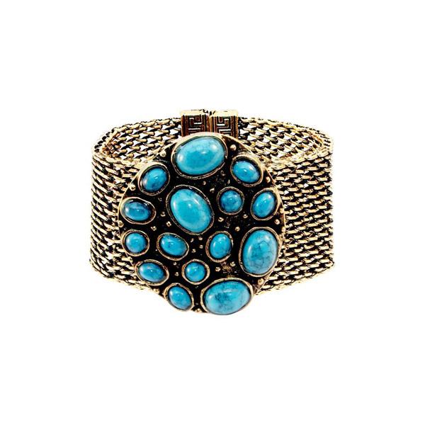 Urthn Antique Gold Turquoise Texture Stone Magnetic Bracelet - 1402414C