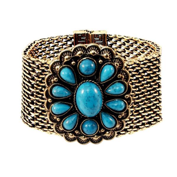 Urthn Antique Gold Turquoise Texture Stone Magnetic Bracelet - 1402415C