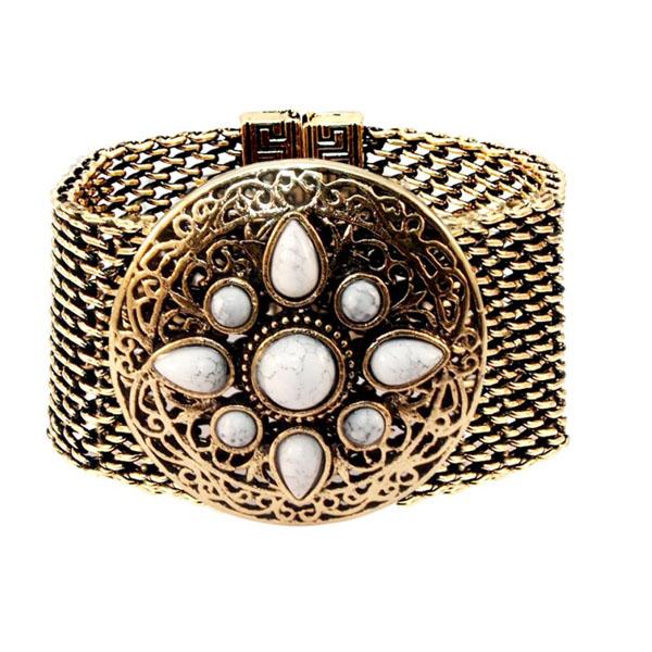 Urthn Antique Gold Turquoise Texture Stone Magnetic Bracelet - 1402417B