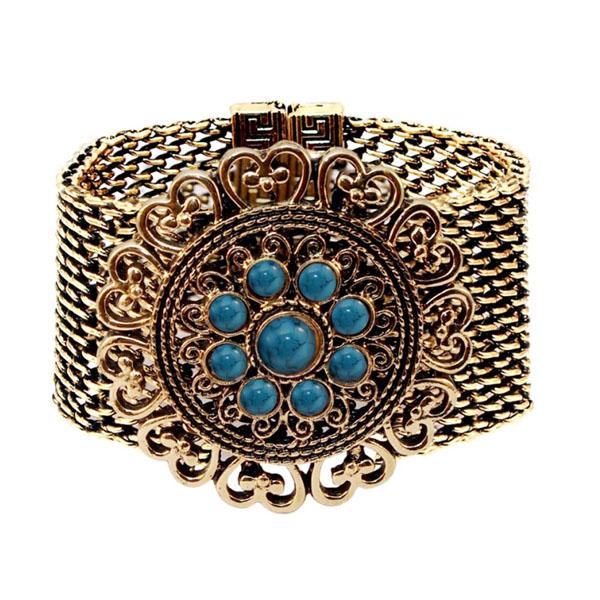 Urthn Antique Gold Turquoise Texture Stone Magnetic Bracelet - 1402418C