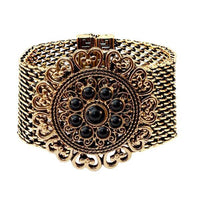 Urthn Turquoise Texture Stone Antique Gold Magnetic Bracelet - 1402418D