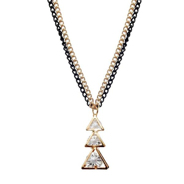 Urthn Glass Stone Triangle Design Double Chain Pendant - 1203248C